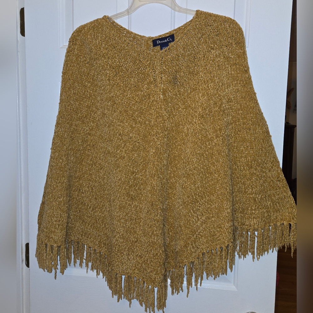 Denim&Co New Mustard Poncho with Fringe